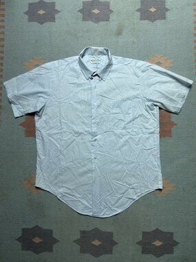 Vintage 1960s short sleeve button shirt Manhattan light blue poly cotton large